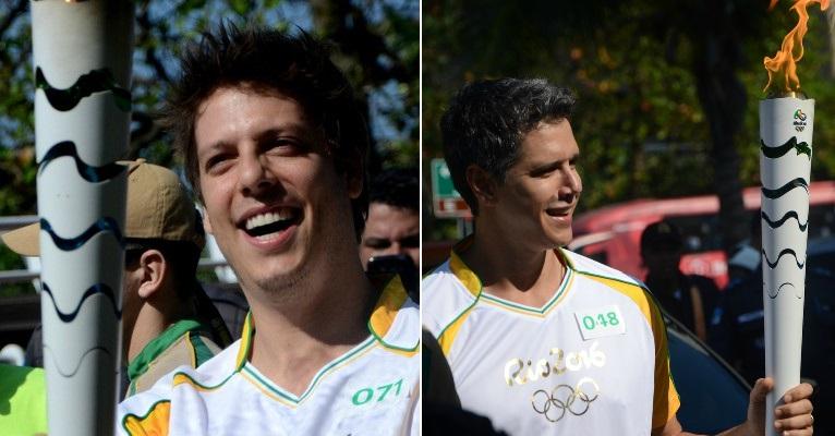 Fabio Porchat e Márcio Garcia se divertem ao conduzir a tocha olímpica no Rio