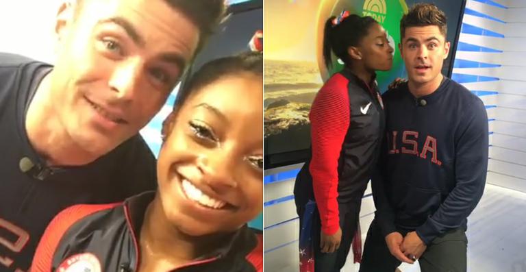 Zac Efron está no Brasil e conhece a fã Simone Biles