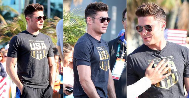 Zac Efron grava programa sobre Olimpíadas em Copacabana