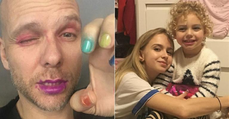 Fernando Scherer mostra o rosto maquiado e as unhas pintadas pela filha