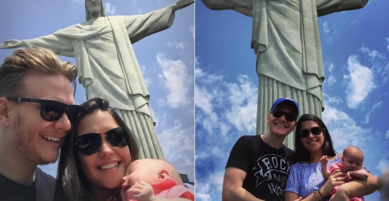 Michel Teló e Thais Fersoza levam Melinda para conhecer o Cristo Redentor