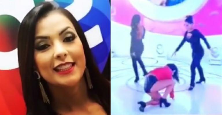 Li Martins, ex-cantora do Rouge, leva tombaço ao vivo no Programa Eliana