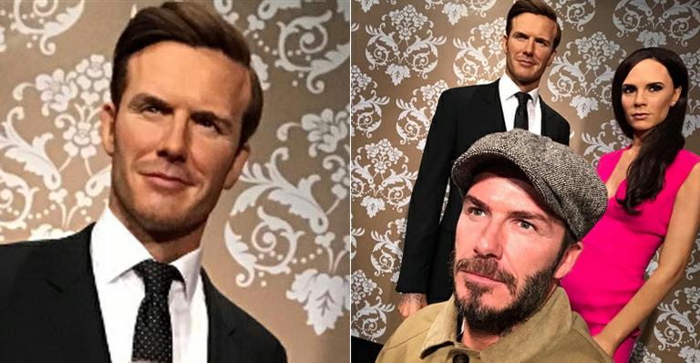 Parecidos? David Beckham posa com sua estátua de cera e de Victoria