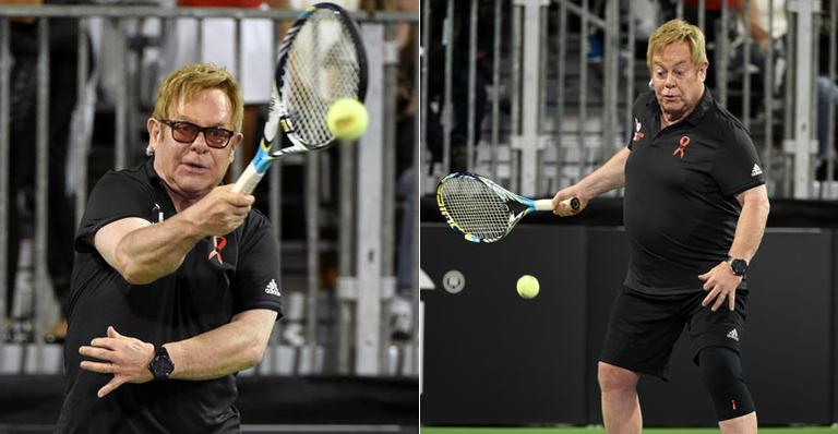 Aos 69 anos, Elton John joga tênis em evento beneficente