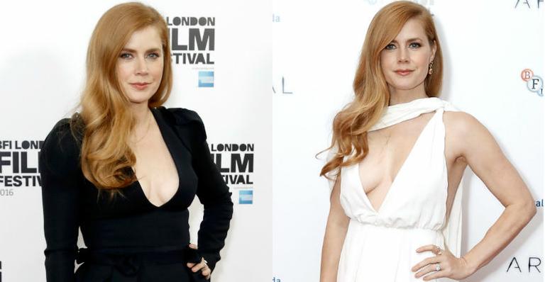 Com decotes profundos, Amy Adams rouba a cena em red carpets