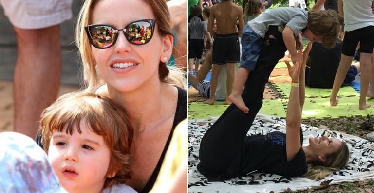 Mariana Ferrão se diverte com os filhos em festival infantil