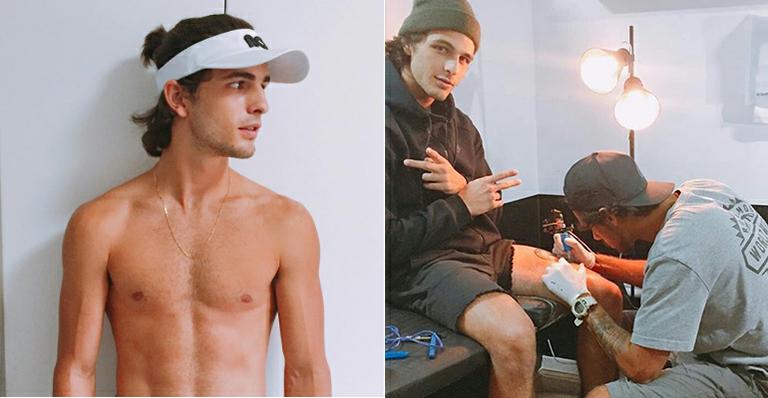 Brenno Leone faz tatuagem gigante na perna e mostra resultado
