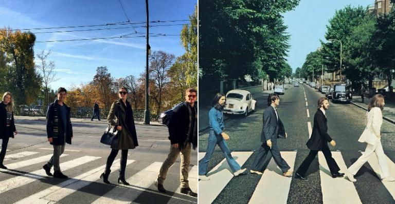 Camila Queiroz e Klebber Toledo reproduzem famosa foto dos Beatles