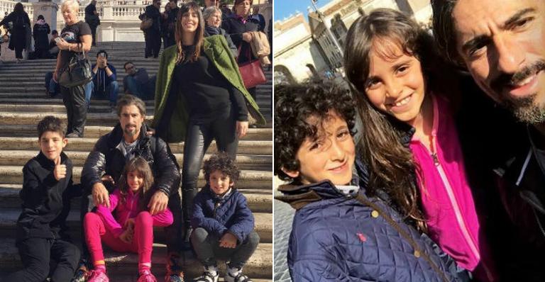 Marcos Mion curte viagem com a mulher e os filhos em Roma
