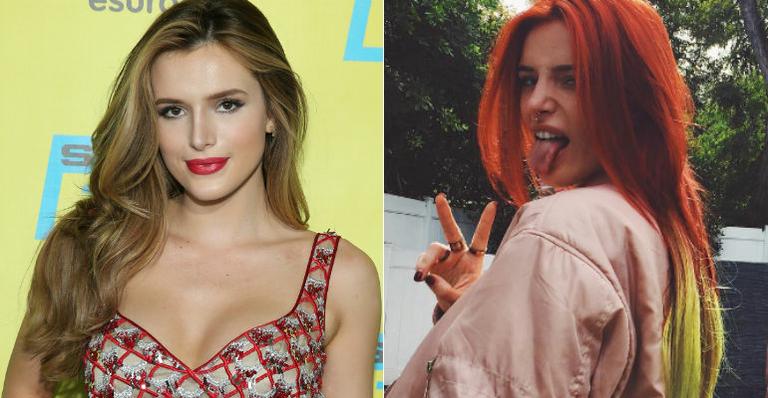 Bella Thorne radicaliza e pinta o cabelo de vermelho, amarelo e verde