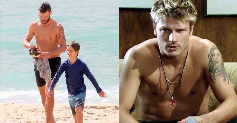 Em dia de praia com o filho, Rodrigo Hilbert aparece com tatuagem “apagada”