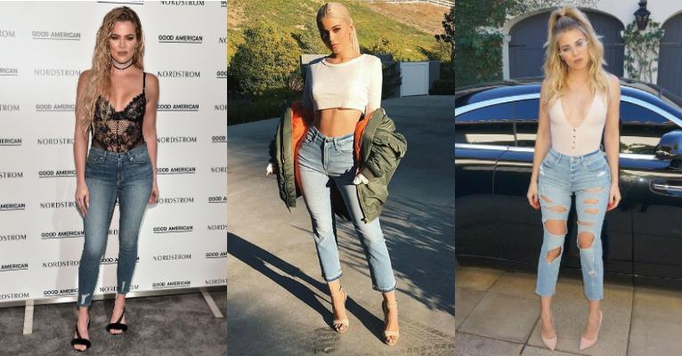 Khloe Kardashian e Kylie Jenner são fãs de calça jeans cigarrete; confira
