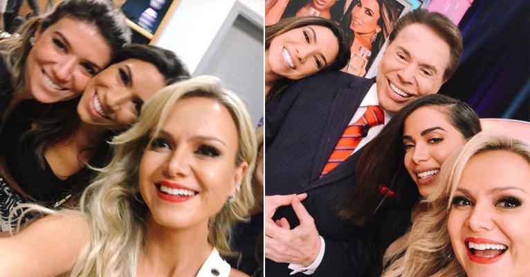 Eliana posa com irmãs Abravanel nos bastidores de gravação com Anitta e Silvio Santos