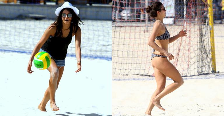 Nina Dobrev joga vôlei e se bronzeia nas areias de Copacabana