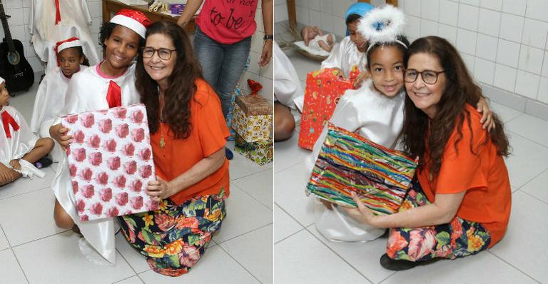 Em rara aparição, Joanna presenteia crianças em orfanato no Rio