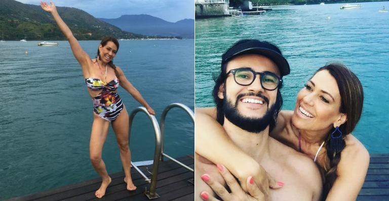 Com o amado, Solange Frazão curte relax em Ilhabela