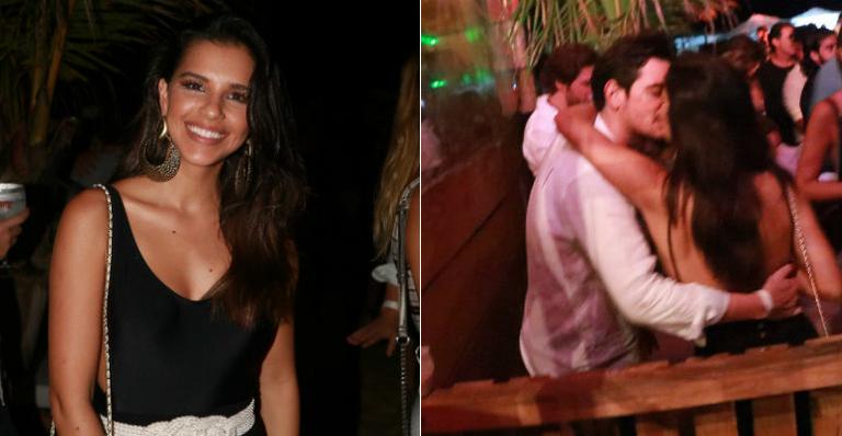 Mariana Rios e Ivens Neto trocam beijos em festa em Trancoso