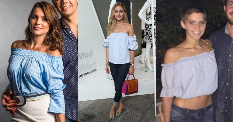 Blusa ombro a ombro azul bebê é hit na estação; saiba mais