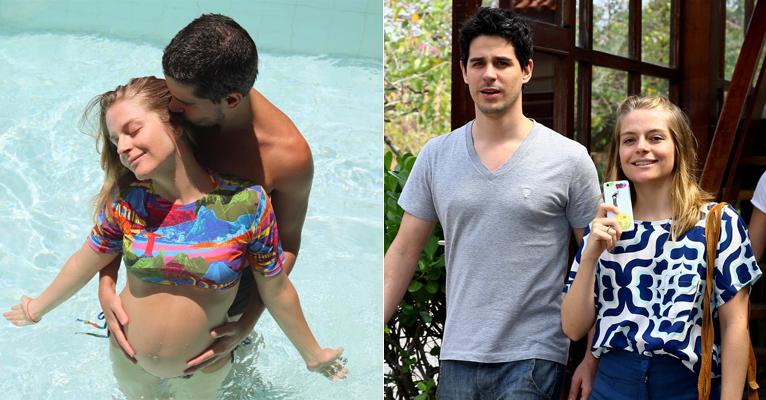 Vitoria Frate posa com o barrigão ao lado do amado, Pedro Neschling, na piscina