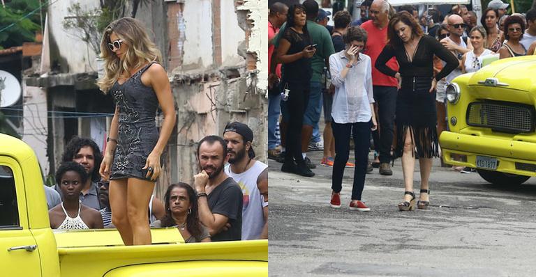 Grazi Massafera e Claudia Raia gravam cenas no subúrbio carioca