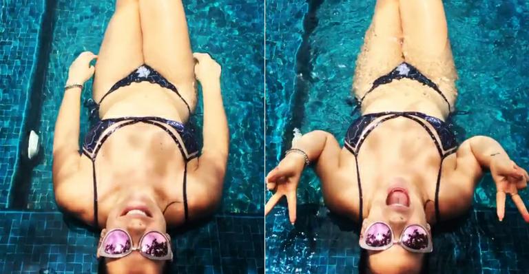 Fernanda Souza exibe boa forma de biquíni na piscina