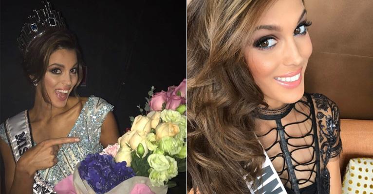 Iris Mittenaere, francesa eleita Miss Universo, comemora prêmio na web