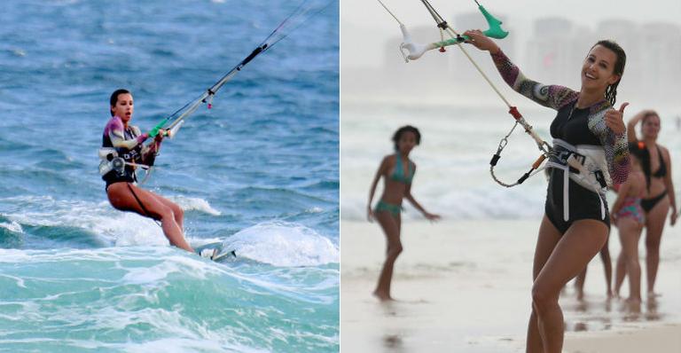 Radical! Cristiane Dias pratica kitesurf no Rio de Janeiro