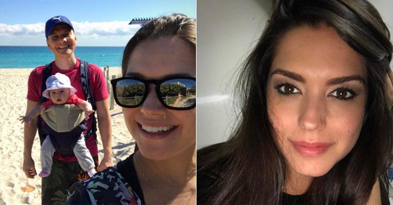 Thais Fersoza e Michel Teló passeiam com Melinda na praia e atriz se declara