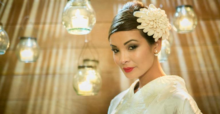 Carol Nakamura surge vestida de noiva em ‘Sol Nascente’