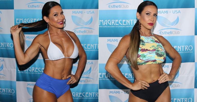 De Biquíni, Scheila Carvalho exibe barriga seca e perna musculosa aos 43 anos