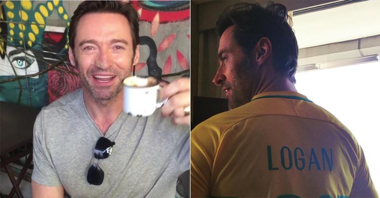 De camisa do Brasil, Hugh Jackman se diverte em São Paulo e  fala português