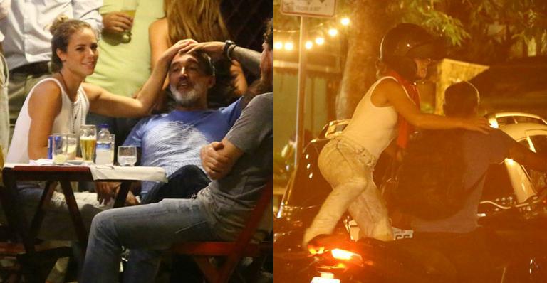 Paolla Oliveira troca carinhos com o namorado e ganha carona em moto