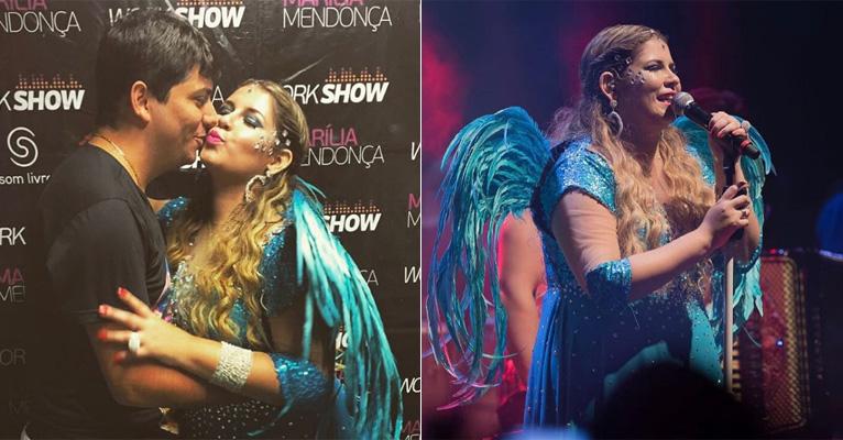Após show lotado, Marília Mendonça troca beijo com noivo e se declara
