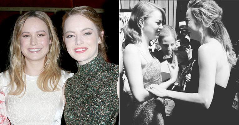 Emma Stone chora e se emociona ao receber parabéns e abraçar Brie Larson