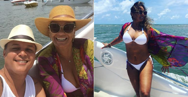 Solange Couto exibe boa forma em dia na praia