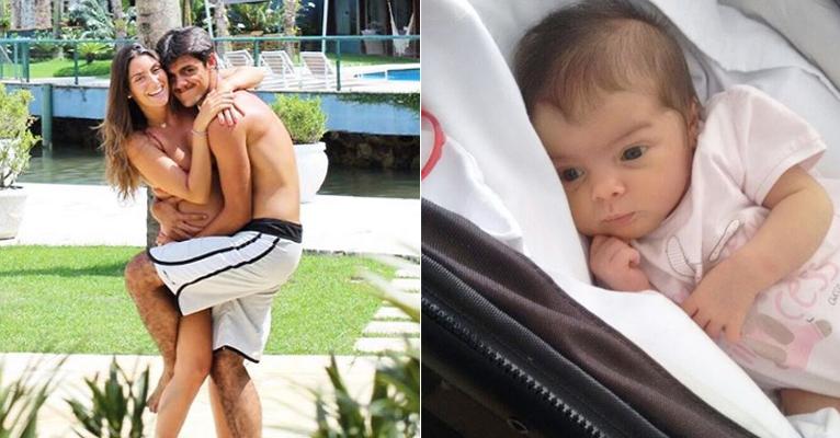 Mariana Uhlmann, mulher de Felipe Simas, publica foto fofa da filha, Maria, que tem 15 dias