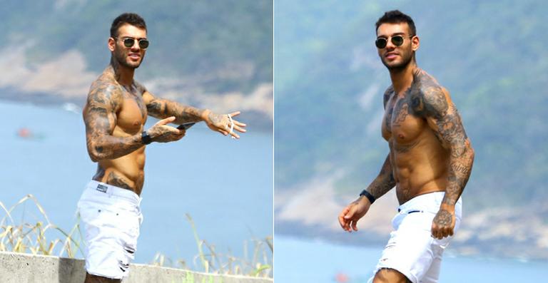 Lucas Lucco exibe seu tanquinho em gravação de Sol Nascente