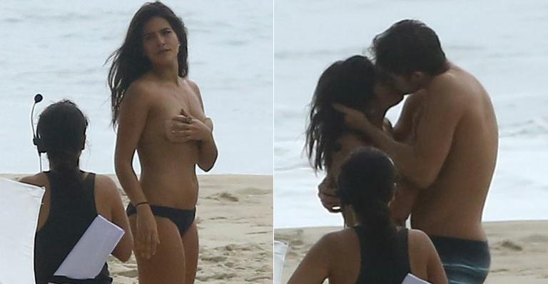Antonia Morais grava cenas quentes com Rafael Vitti em praia no Rio