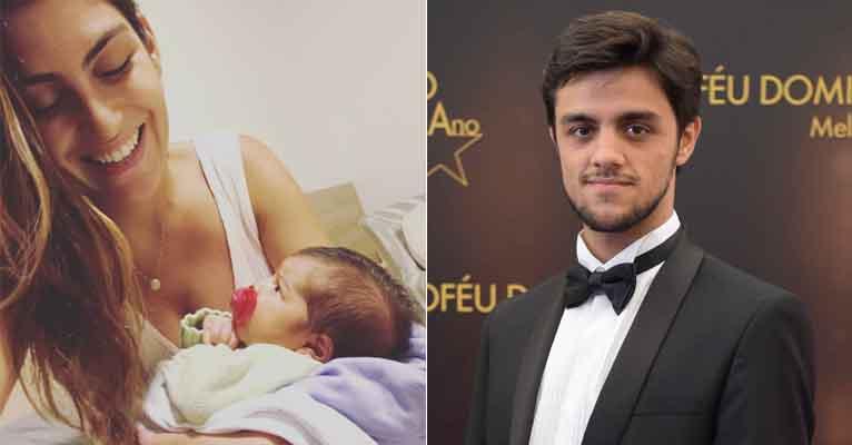 Joaquim, filho de Felipe Simas de 3 anos, fotografa a mãe, Mariana Ulhmann, com a irmã de 1 mês de vida