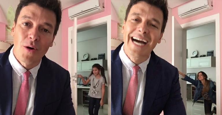 Com ajuda das filhas, Rodrigo Faro recria vídeo de crianças invadindo entrevista da BBC