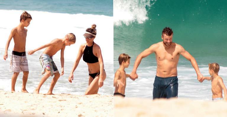 Fernanda Lima curte tarde na praia com a família