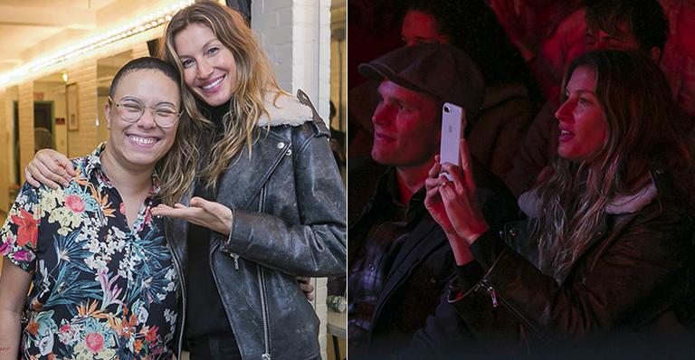 Com o marido, Gisele Bündchen prestigia show da cantora Maria Gadú
