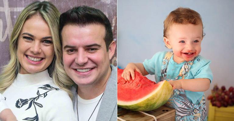 Filho de Thais Pacholek e Belutti se diverte em dia de fotos