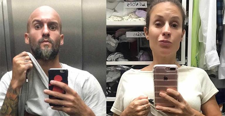 Maira Charken e o namorado erguem a camisa e brincam: ‘Ele tanquinho, eu balão’