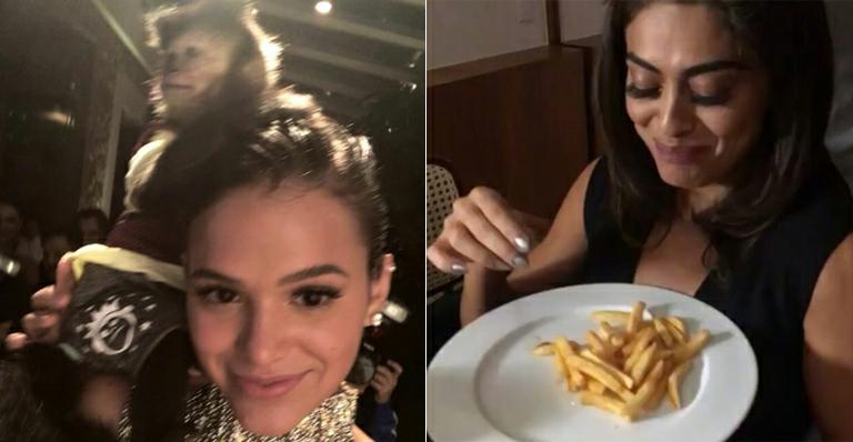 Bruna Marquezine se diverte com macaco no baile da amfAR