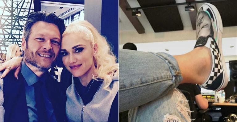 Gwen Stefani usa tênis com rosto de Blake Shelton estampado
