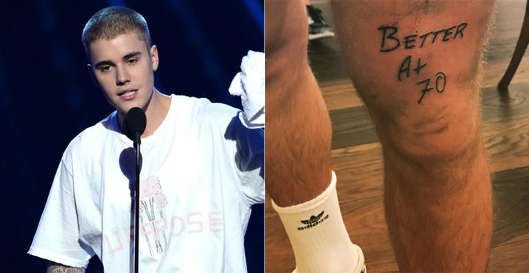 Justin Bieber mostra sua nova tatuagem na coxa