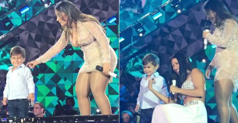 Filho de Simone, da dupla com Simaria, sobe ao palco e rouba a cena em show
