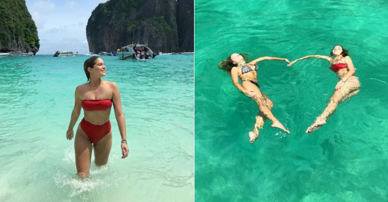 Com biquíni cavado, Isabella Santoni exibe ótima forma na Tailândia ao lado da melhor amiga