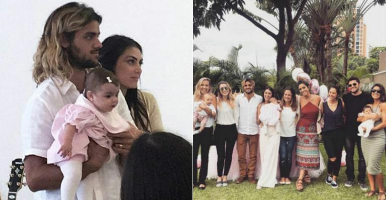 Felipe Simas e Mariana Uhlmann batizam a filha, Maria